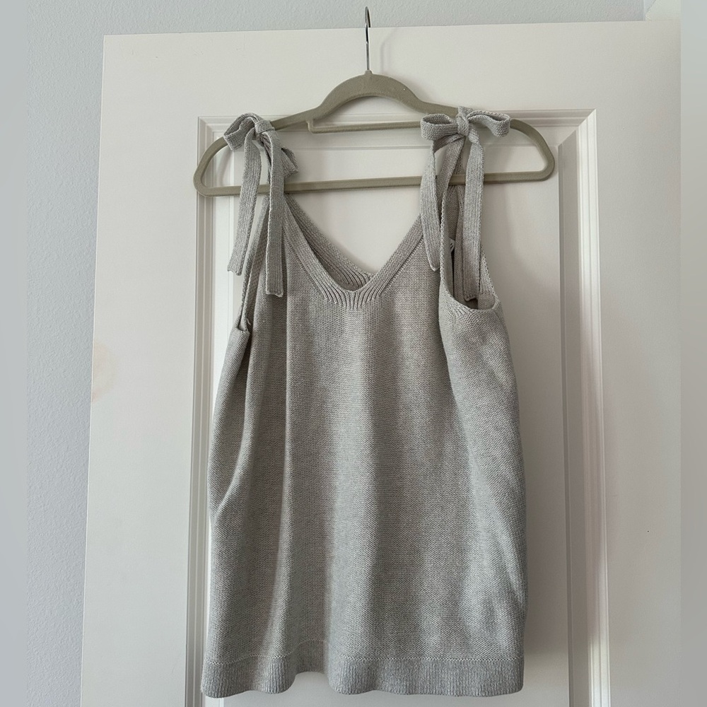 J Crew Gray Sleeveless Knit Top with Bow Straps